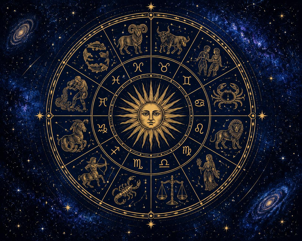 Golden zodiac wheel